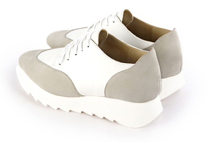 Off white women's casual lace-up shoes. Square toe. Low rubber soles. Rear view - Florence KOOIJMAN